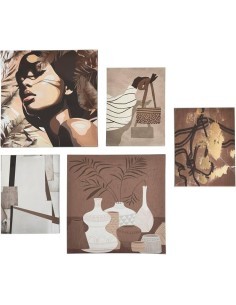 Set 5 Tele Cynthia Marrone, tele decorative misure assortite, quadri moderni, arredo parete, stile contemporaneo