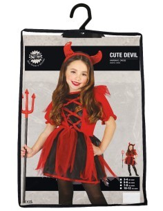 Costume Cute Devil, Cerchietto e Abito, Taglia 5-6 Anni, Tema Diavolo, Halloween