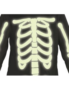 Costume Scheletro Luminoso, Taglia 5-6 Anni, Halloween, Body e Cappuccio, Brilla al Buio