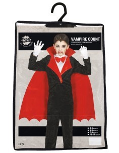 Costume Conte Vampiro, Body, Camicia e Mantello, Taglia 7-9 Anni