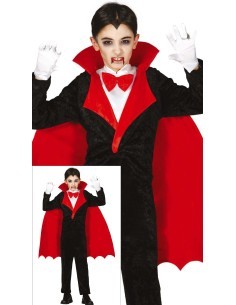 Costume Conte Vampiro, Body, Camicia e Mantello, Taglia 7-9 Anni