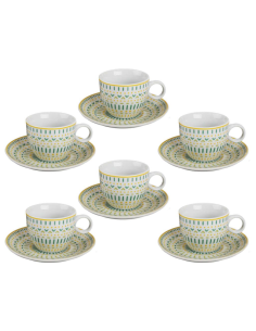 Tazzine caffè 6 pezzi con piattino, Linea Venere, decoro elegante, ceramica resistente