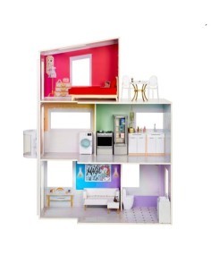 Rainbow High Townhouse, Casa delle Bambole in Legno, 3 Piani, 5 Stanze, Patio, Ascensore, Arredata, Accessori, Età 4+