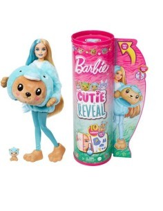 BARBIE Bambola con Costume di Peluche da Orsacchiotto Delfino e 10 Accessori a Sorpresa Cambia Colore 3+ anni