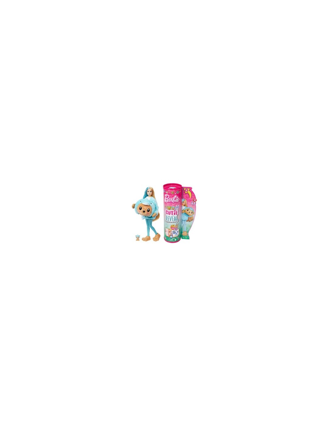 BARBIE Bambola con Costume di Peluche da Orsacchiotto Delfino e 10 Accessori a Sorpresa Cambia Colore 3+ anni