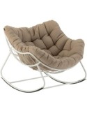 Sedia a Dondolo Paopao Hespéride, Beige e Bianca, Acciaio Trattato con Polveri Epossidiche, Design a Forma di Uovo, Comfort