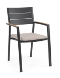 Sedia Zelmar in Alluminio con Cuscino, Braccioli Effetto Legno, Impilabile, Idrorepellente, Resistente per Esterni