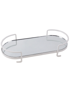 VASSOIO 140295 METALLO BIANCO CON SPECCHIO 36X16X7CM