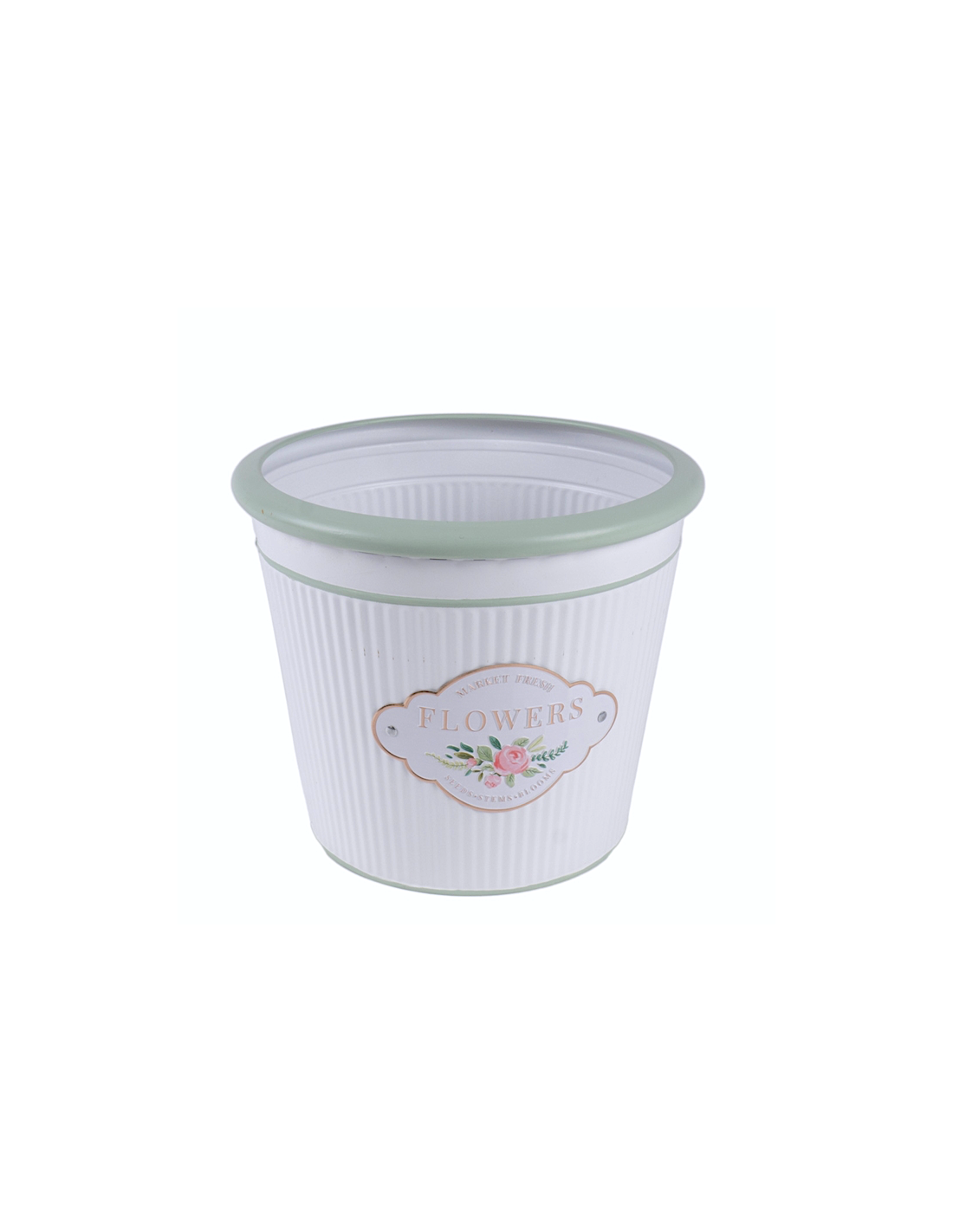 CACHEPOT 140957 METALLO 25X21CM BIANCO/VERDE