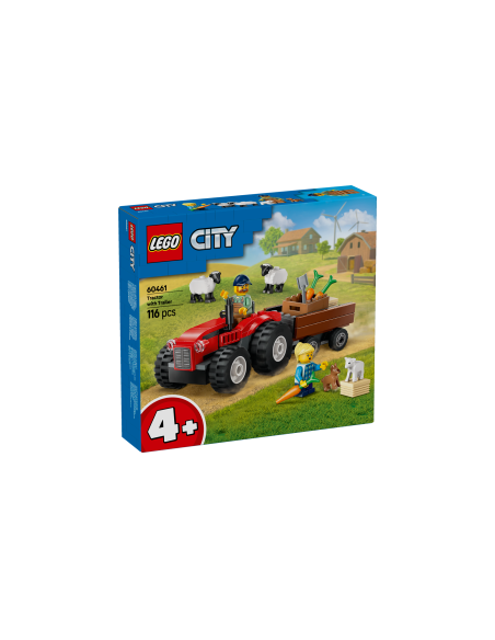 CITY 60461 TRATTORE AGRICOLO ROSSO CON RIMORCHIO E PECORE