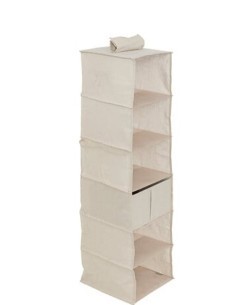 Scarpiera Groomy 6 scomparti con cestino 127x30cm, organizer beige, porta scarpe salvaspazio, armadio