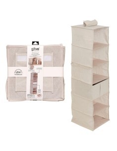Scarpiera Groomy 6 scomparti con cestino 127x30cm, organizer beige, porta scarpe salvaspazio, armadio 2