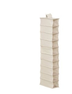 Scarpiera Groomy 10 scomparti con cestino 128x15,5 cm, organizer beige, porta scarpe