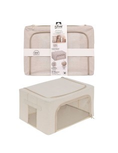 Scatola contenitore Dressy 50x35x25 cm beige, organizer salvaspazio per armadi, biancheria e vestiti, design pieghevole