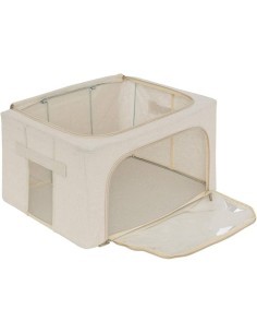 Scatola contenitore Dressy 50x35x25 cm beige, organizer salvaspazio per armadi, biancheria e vestiti, design pieghevole
