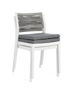Sedia Alvin in Polipropilene con Cuscino, Schienale Intrecciato in Corda - Bianco/Grigio Chiaro, Resistente ai Raggi UV