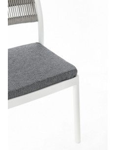 Sedia Alvin in Polipropilene con Cuscino, Schienale Intrecciato in Corda - Bianco/Grigio Chiaro, Resistente ai Raggi UV