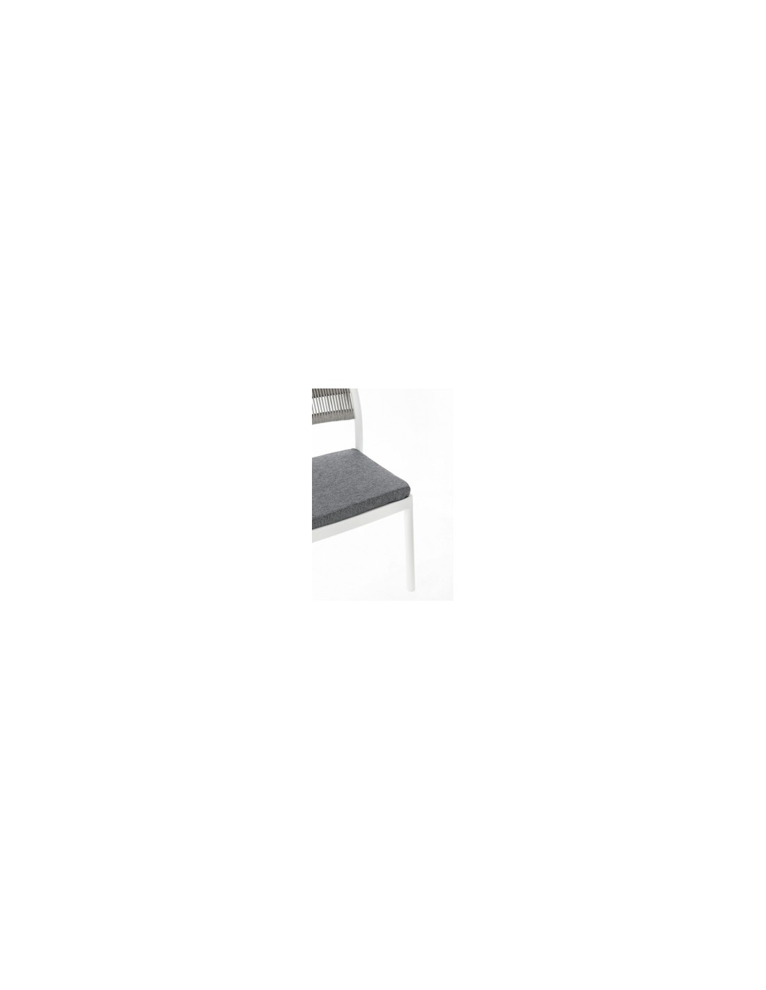 Sedia Alvin in Polipropilene con Cuscino, Schienale Intrecciato in Corda - Bianco/Grigio Chiaro, Resistente ai Raggi UV