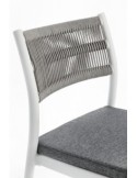 Sedia Alvin in Polipropilene con Cuscino, Schienale Intrecciato in Corda - Bianco/Grigio Chiaro, Resistente ai Raggi UV