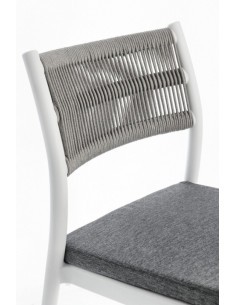 Sedia Alvin in Polipropilene con Cuscino, Schienale Intrecciato in Corda - Bianco/Grigio Chiaro, Resistente ai Raggi UV