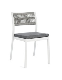 Sedia Alvin in Polipropilene con Cuscino, Schienale Intrecciato in Corda - Bianco/Grigio Chiaro, Resistente ai Raggi UV