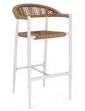Sgabello Bar Jandia Bianco/Beige, Impilabile con Fibra Sintetica Twisted, Struttura in Alluminio e Poggiapiedi Regolabile