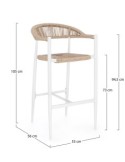 Sgabello Bar Jandia Bianco/Beige, Impilabile con Fibra Sintetica Twisted, Struttura in Alluminio e Poggiapiedi Regolabile
