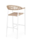 Sgabello Bar Jandia Bianco/Beige, Impilabile con Fibra Sintetica Twisted, Struttura in Alluminio e Poggiapiedi Regolabile