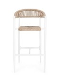 Sgabello Bar Jandia Bianco/Beige, Impilabile con Fibra Sintetica Twisted, Struttura in Alluminio e Poggiapiedi Regolabile
