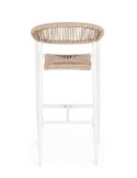 Sgabello Bar Jandia Bianco/Beige, Impilabile con Fibra Sintetica Twisted, Struttura in Alluminio e Poggiapiedi Regolabile
