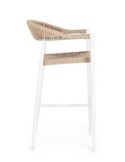Sgabello Bar Jandia Bianco/Beige, Impilabile con Fibra Sintetica Twisted, Struttura in Alluminio e Poggiapiedi Regolabile