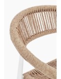 Sgabello Bar Jandia Bianco/Beige, Impilabile con Fibra Sintetica Twisted, Struttura in Alluminio e Poggiapiedi Regolabile