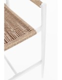 Sgabello Bar Jandia Bianco/Beige, Impilabile con Fibra Sintetica Twisted, Struttura in Alluminio e Poggiapiedi Regolabile