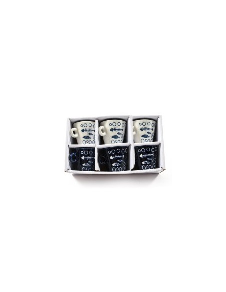 SET 6 TAZZINE CAFFE 23489 DECORO MARE 90ML ASSORTITO PORCELLANA