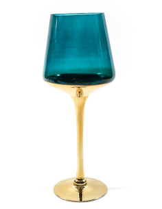 PORTACANDELA 24172 ORO/VERDE VETRO D14H35CM
