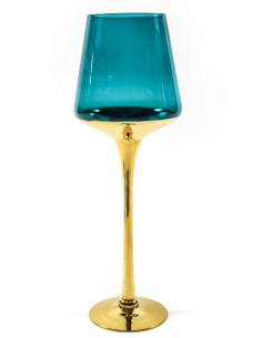 PORTACANDELA 24189 ORO/VERDE VETRO D14H30CM