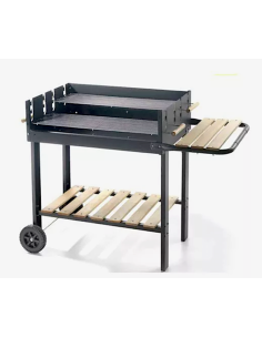 BARBECUE ACCIAIO H82CM GRIGLIA 70X45CM CON MENSOLE LEGNO