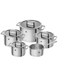 Vitality Batteria di Pentole 5 Pezzi in Acciaio Inox 18/10, Triplo Fondo, con Coperchi, Compatibile Induzione