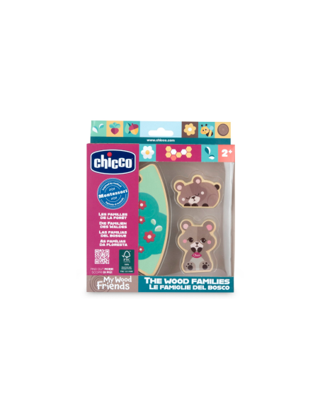 Chicco Set 2 Orsetti-Mamma – Personaggi in Legno Montessori con Puzzle