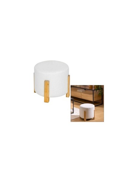 POUF 207314A BANSA BIANCO 37X32CM MDF/BAMBOO