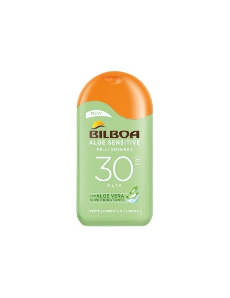 Bilboa Aloe Sensitive SPF 30, Latte Solare Alta per Pelli Sensibili, Formula con Aloe Vera, 200 ml