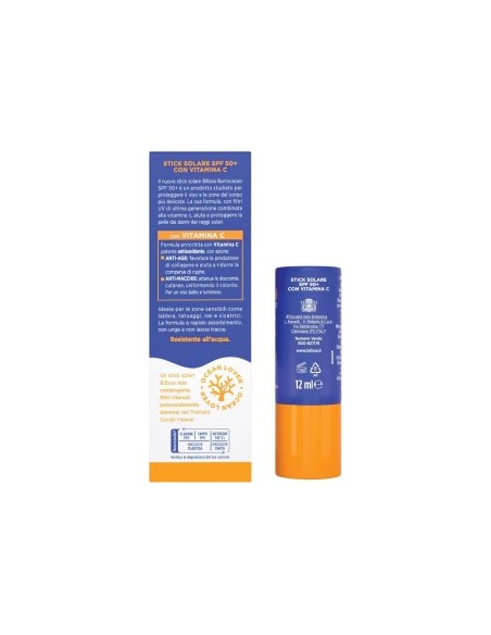 Bilboa Stick Solare SPF 50+ con Vitamina C, ideale per le zone sensibili come labbra, tatuaggi, nei e cicatrici, 12ml