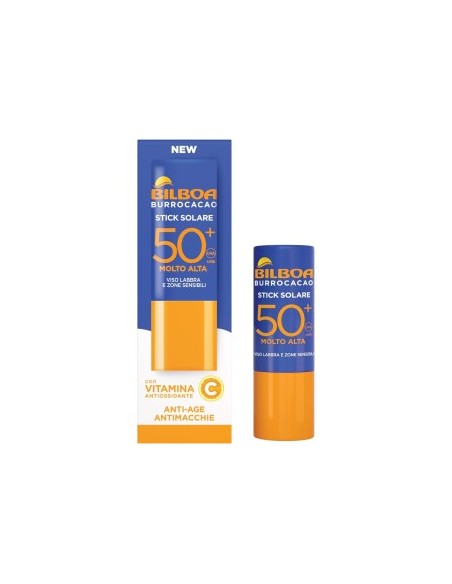 Bilboa Stick Solare SPF 50+ con Vitamina C, ideale per le zone sensibili come labbra, tatuaggi, nei e cicatrici, 12ml