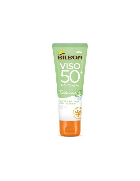 Bilboa, Protezione Solare Viso Aloe Sensitive SPF 50+, Crema Solare Alta per Pelli Sensibili, 50 ml