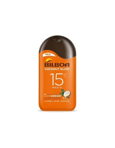 Bilboa, Latte Solare Coconut Glow SPF 15, Crema Solare con Olio di Cocco e Vitamina E, Leggera sulla Pelle, 200 ml