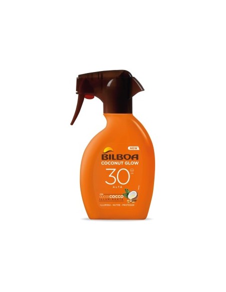 Bilboa, Trigger Solare Coconut Glow SPF 30, Crema Solare Spray con Olio di Cocco e Vitamina E, 250 ml