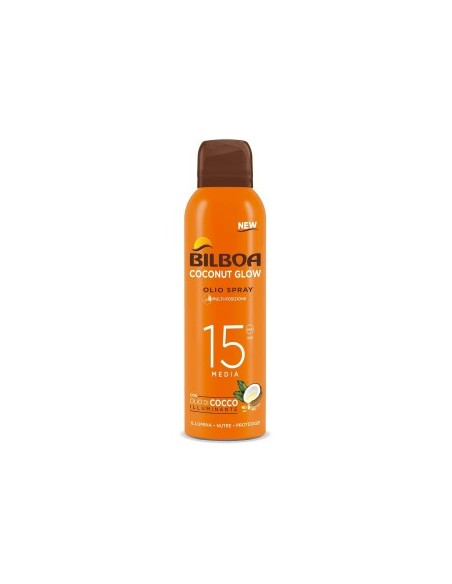Bilboa, BOV Solare Coconut Glow SPF 15, Crema Solare Spray con Olio di Cocco e Vitamina E, 150 ml