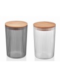 CONTENITORE TONDO 0,8LT COPERCHIO LEGNO COLORI ASSORTITI
