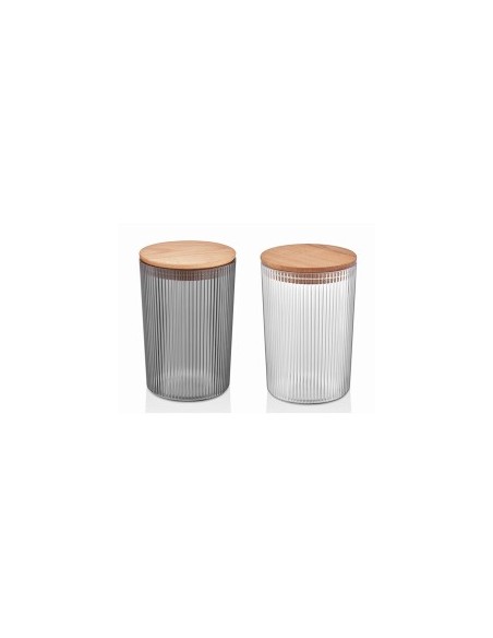 CONTENITORE TONDO 0,8LT COPERCHIO LEGNO COLORI ASSORTITI