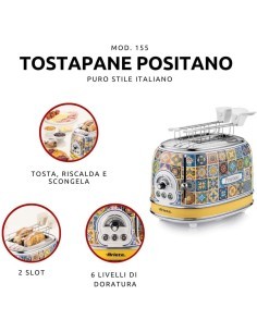 Ariete, Tostapane Positano, 810W, 2 fette, defrost, espulsione automatica, raccogli briciole, stile mediterraneo
